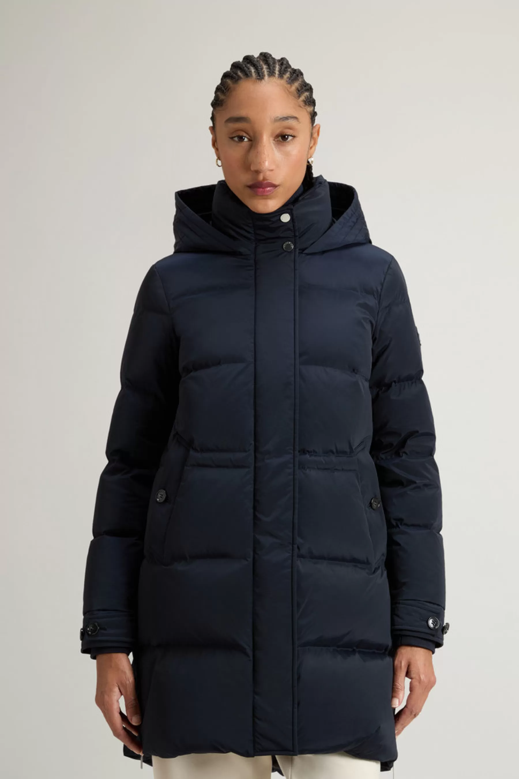 Store Alsea Donsjack van stretchnylon met capuchon DAMES Parka | Donsjassen