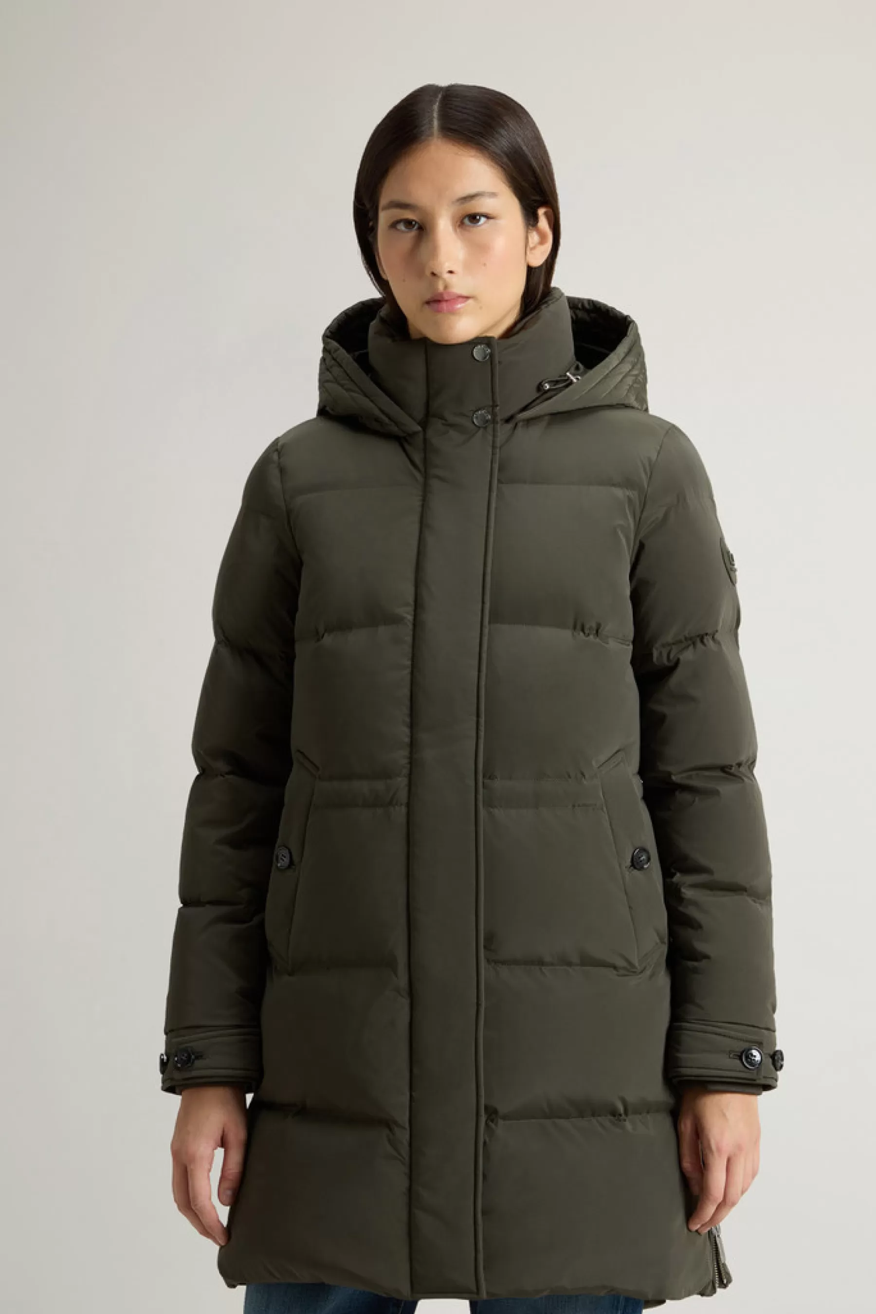 Fashion Alsea Donsjack van stretchnylon met capuchon DAMES Parka | Donsjassen