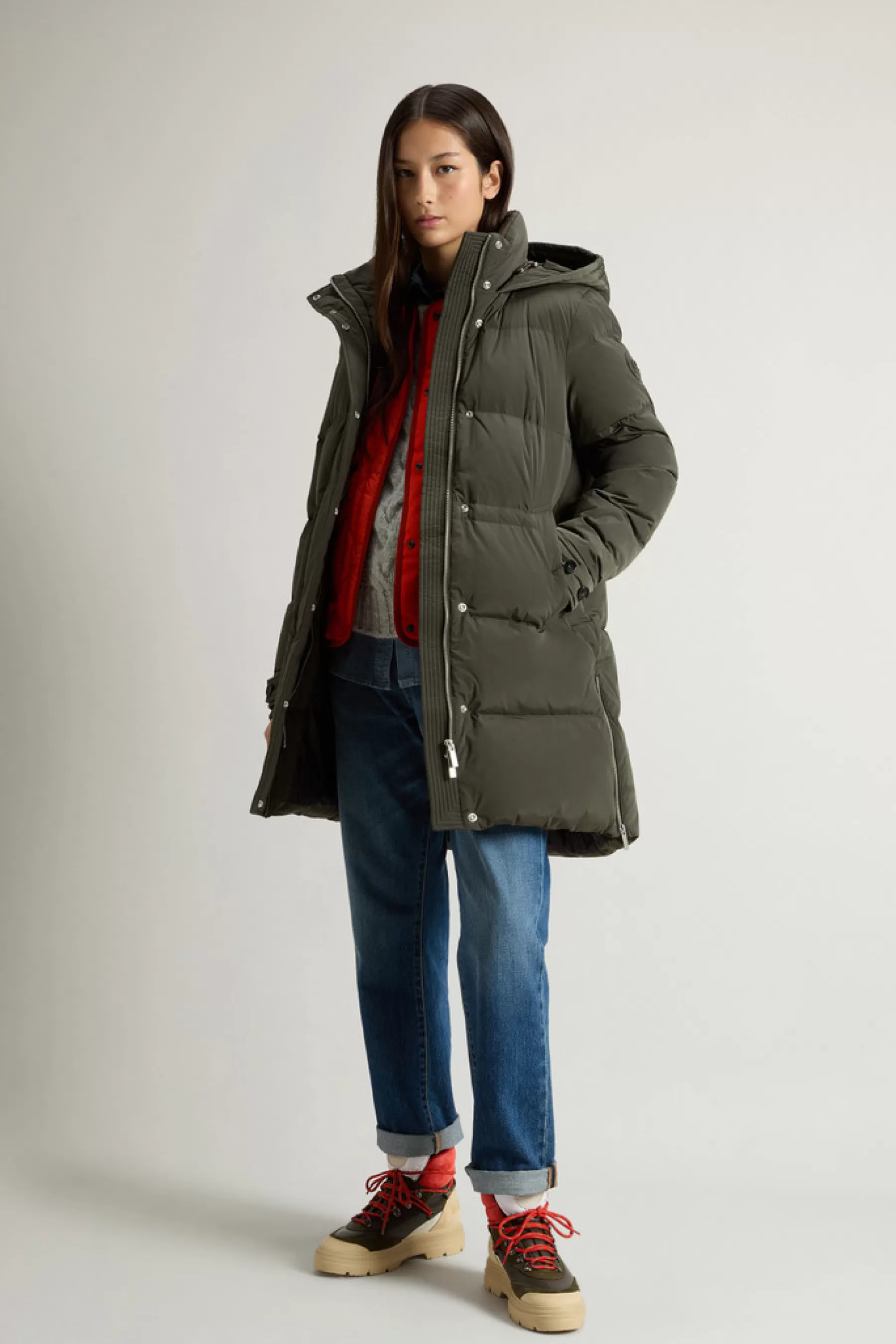 Fashion Alsea Donsjack van stretchnylon met capuchon DAMES Parka | Donsjassen