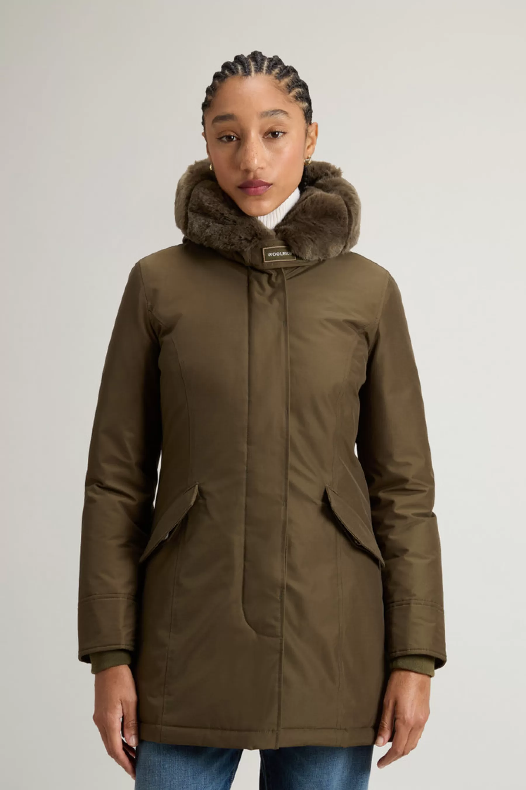 Cheap Beaker Parka met imitatiebont in Ramar Cloth DAMES Parka