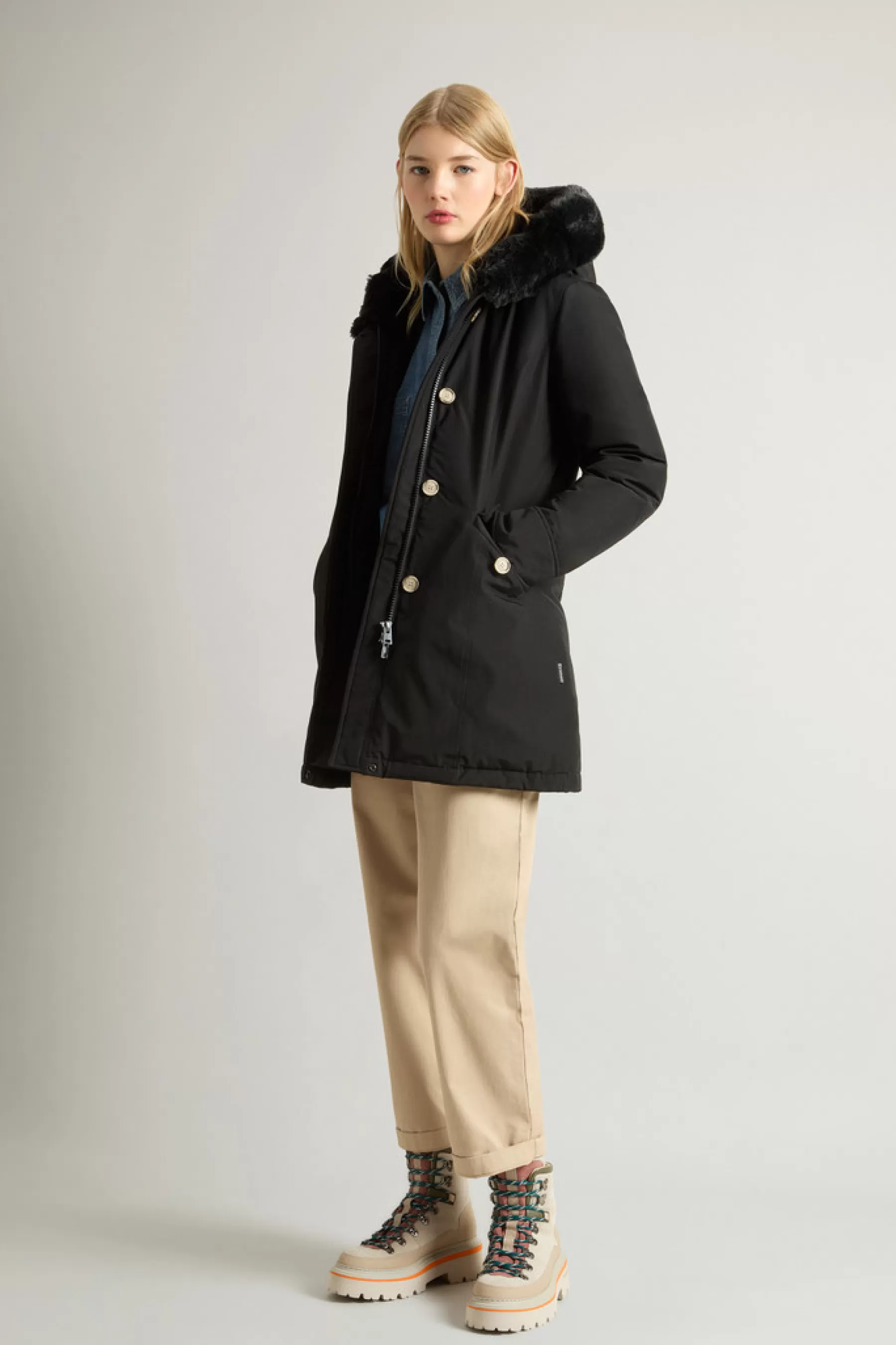 Store Beaker Parka met imitatiebont in Ramar Cloth DAMES Parka