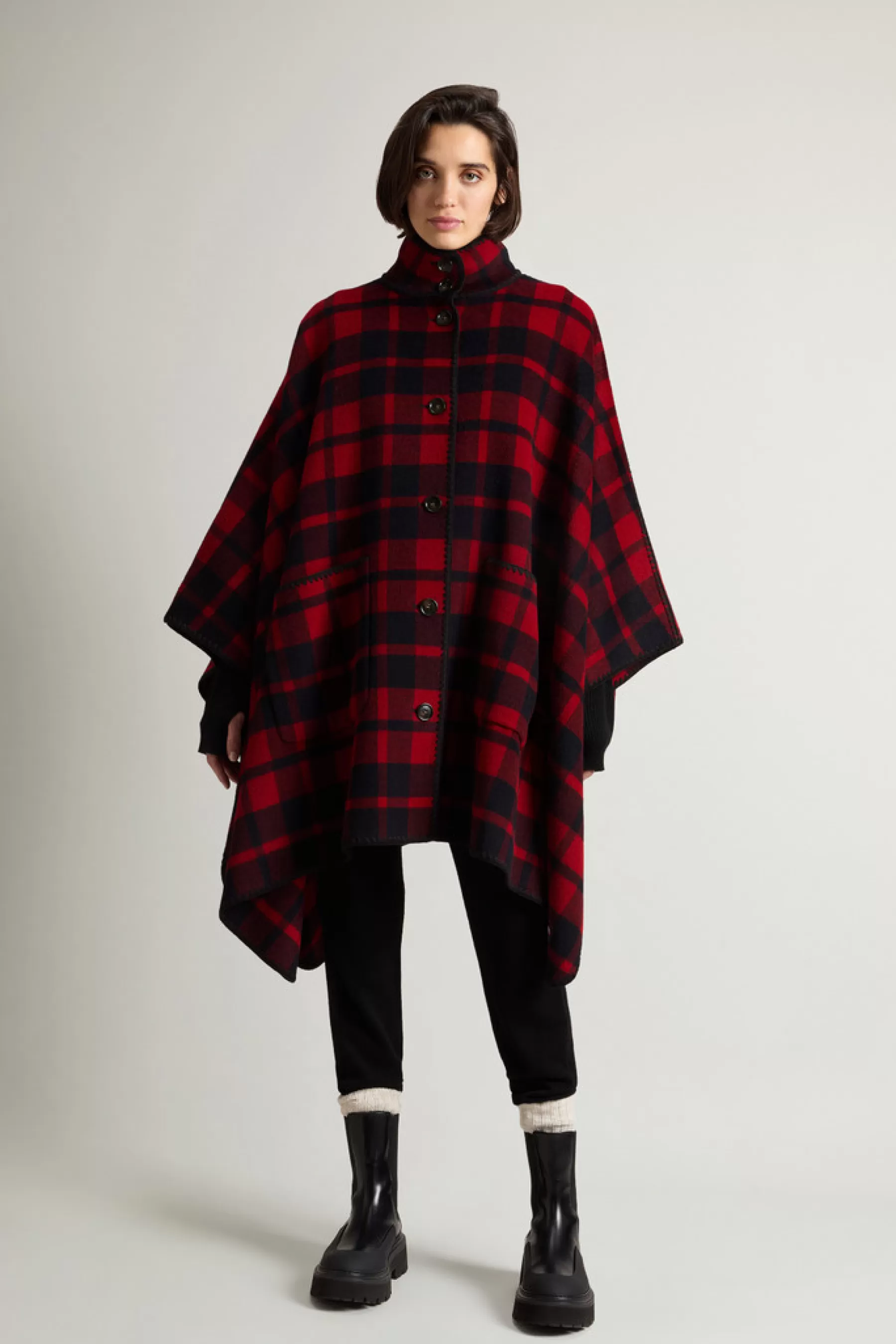 New Cape jack met ruitpatroon van scheerwolmix DAMES Mantels | Capes