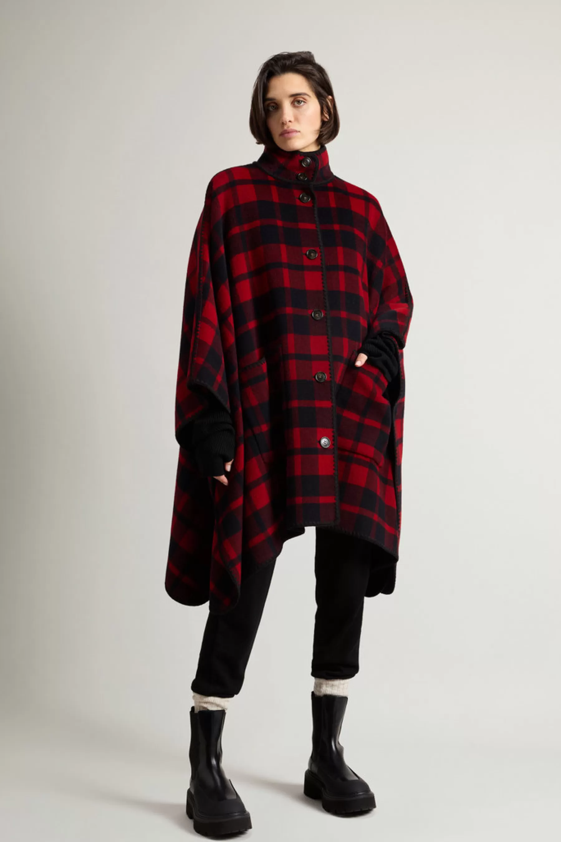 New Cape jack met ruitpatroon van scheerwolmix DAMES Mantels | Capes