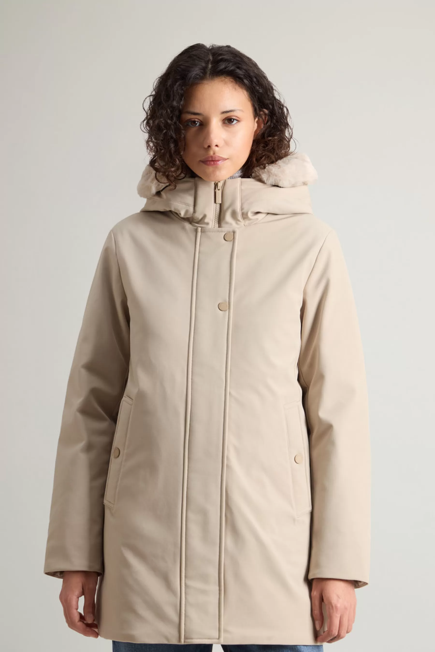 Outlet Firth-Parka van Tech Softshell met verwijderbare synthetische bontkraag DAMES Parka | Waterdichte