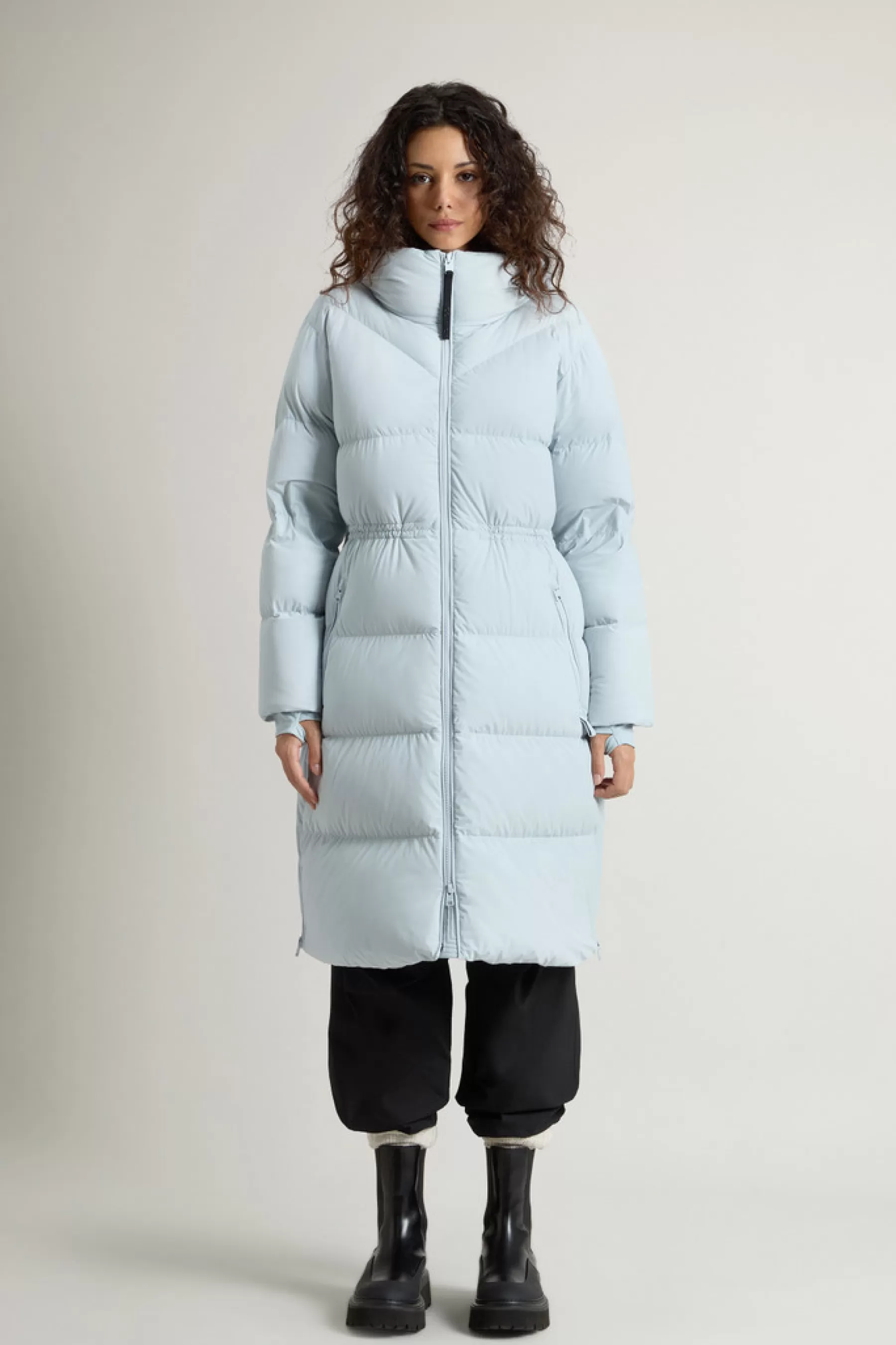 Best Lange gewatteerde Parka van elastisch nylon met afneembare capuchon DAMES Parka | Donsjassen