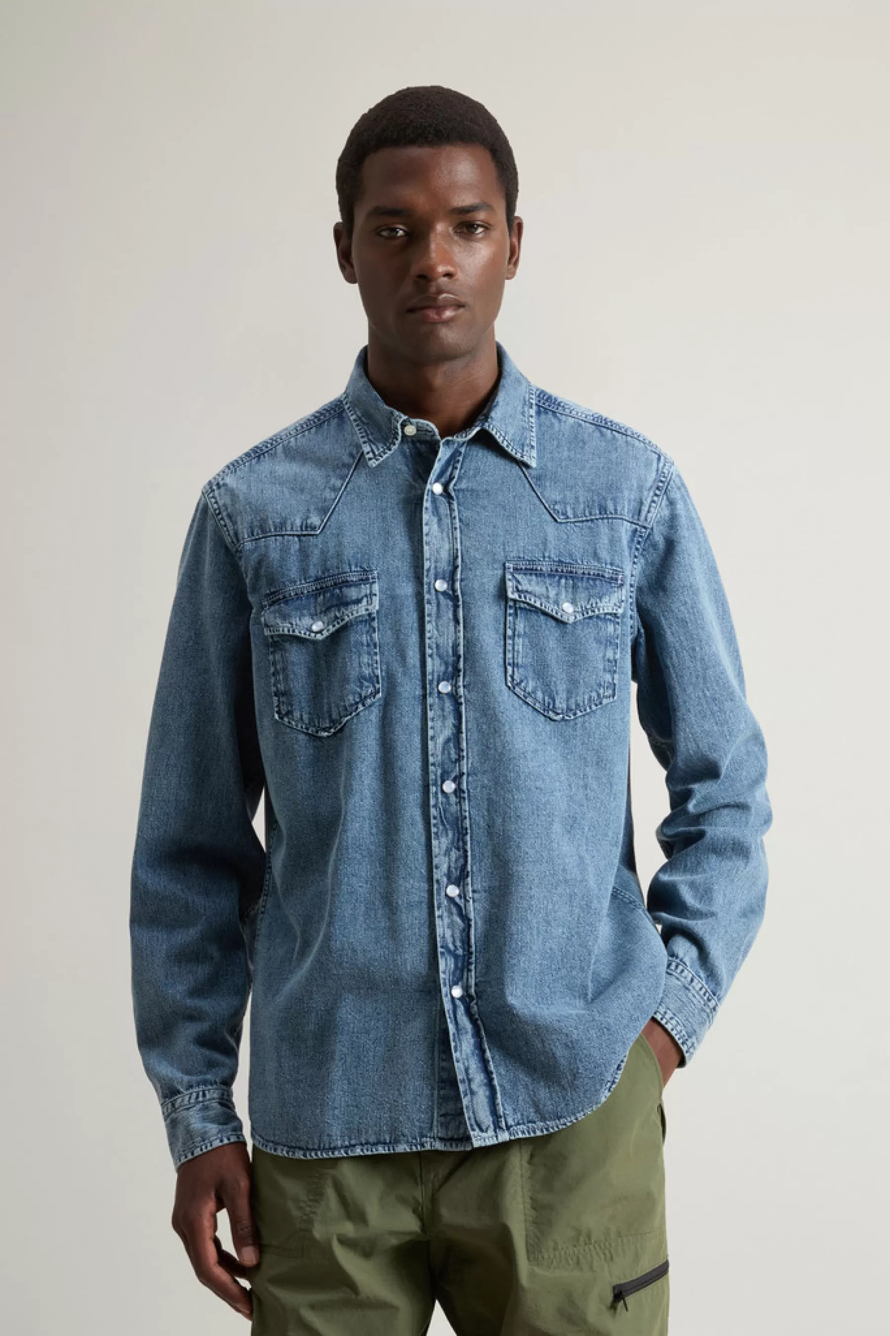 Cheap Overhemd van zuiver katoenen denim Heren Overhemden