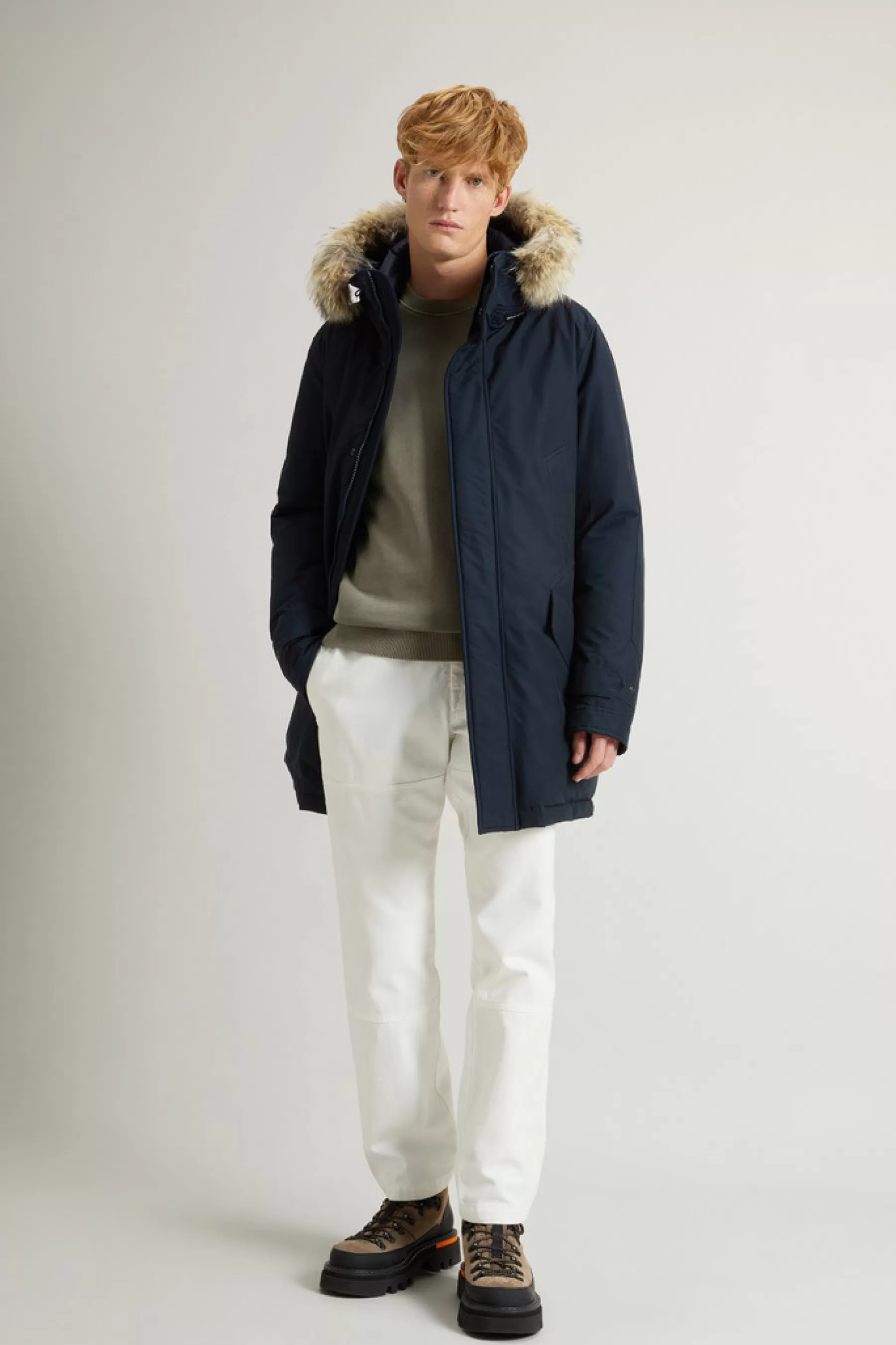 Best Sale Polar Parka van Ramar Cloth-stof met hoge kraag en bontrand Heren Parka