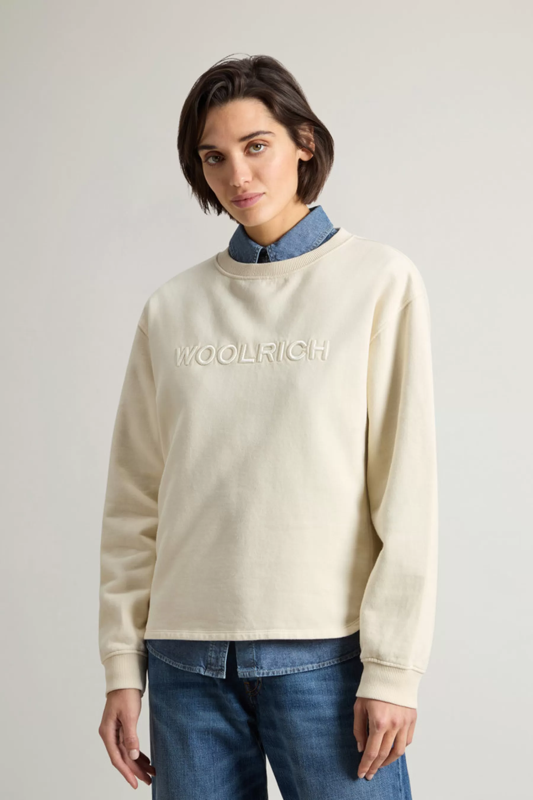 Sale Sweater van zuiver katoen met geborduurd opschrift op de borst DAMES Sweatshirts En T-shirts