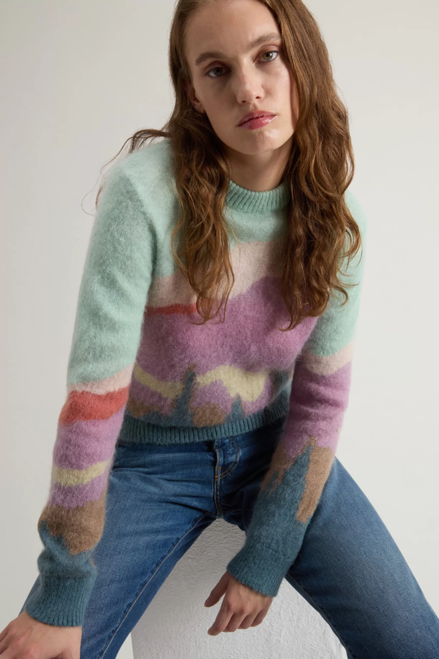 Shop Trui met ronde hals van een mix van mohair en wol DAMES Truien