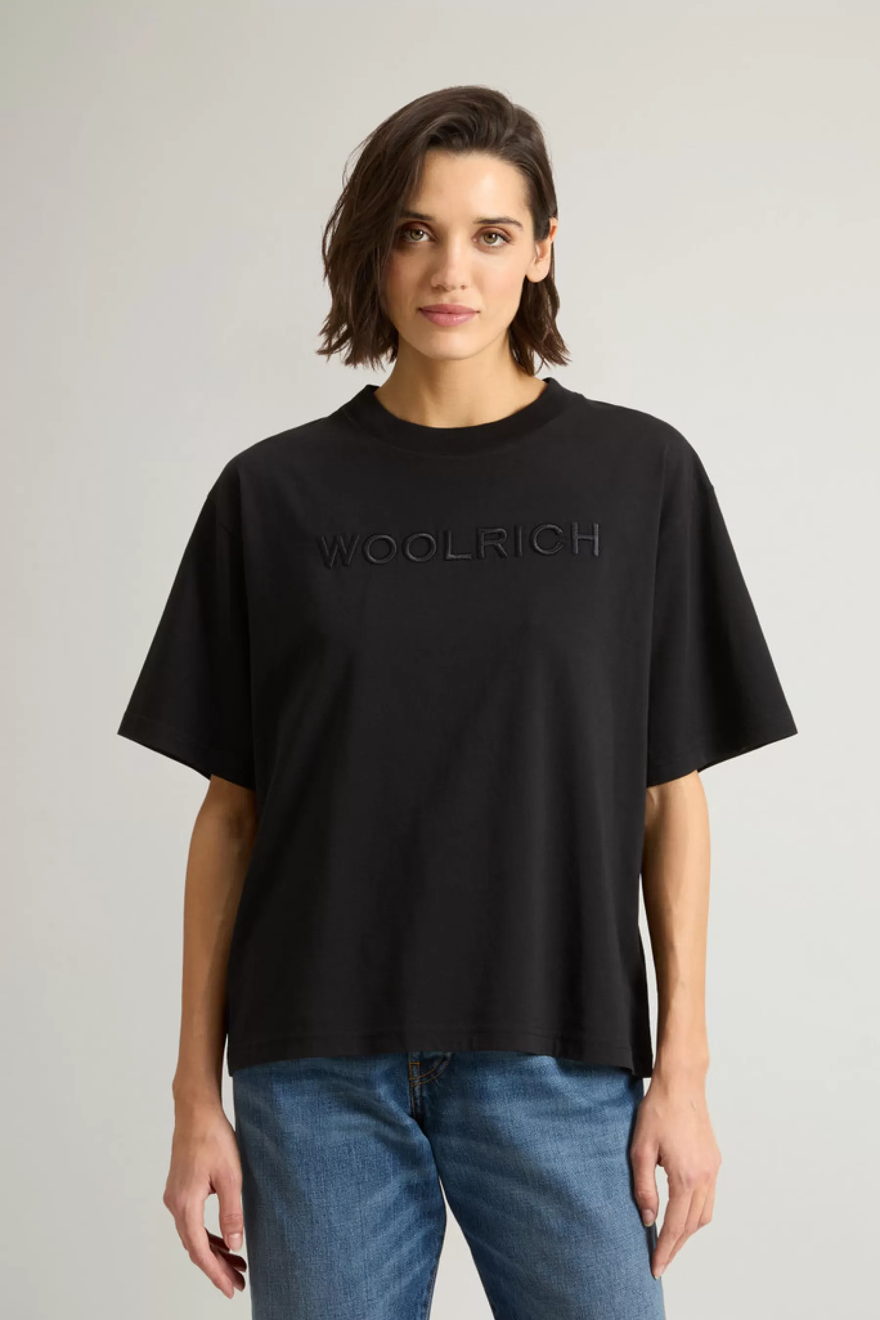 Fashion T-shirt van zuiver Pima-katoen met logo op de borst DAMES Sweatshirts En T-shirts