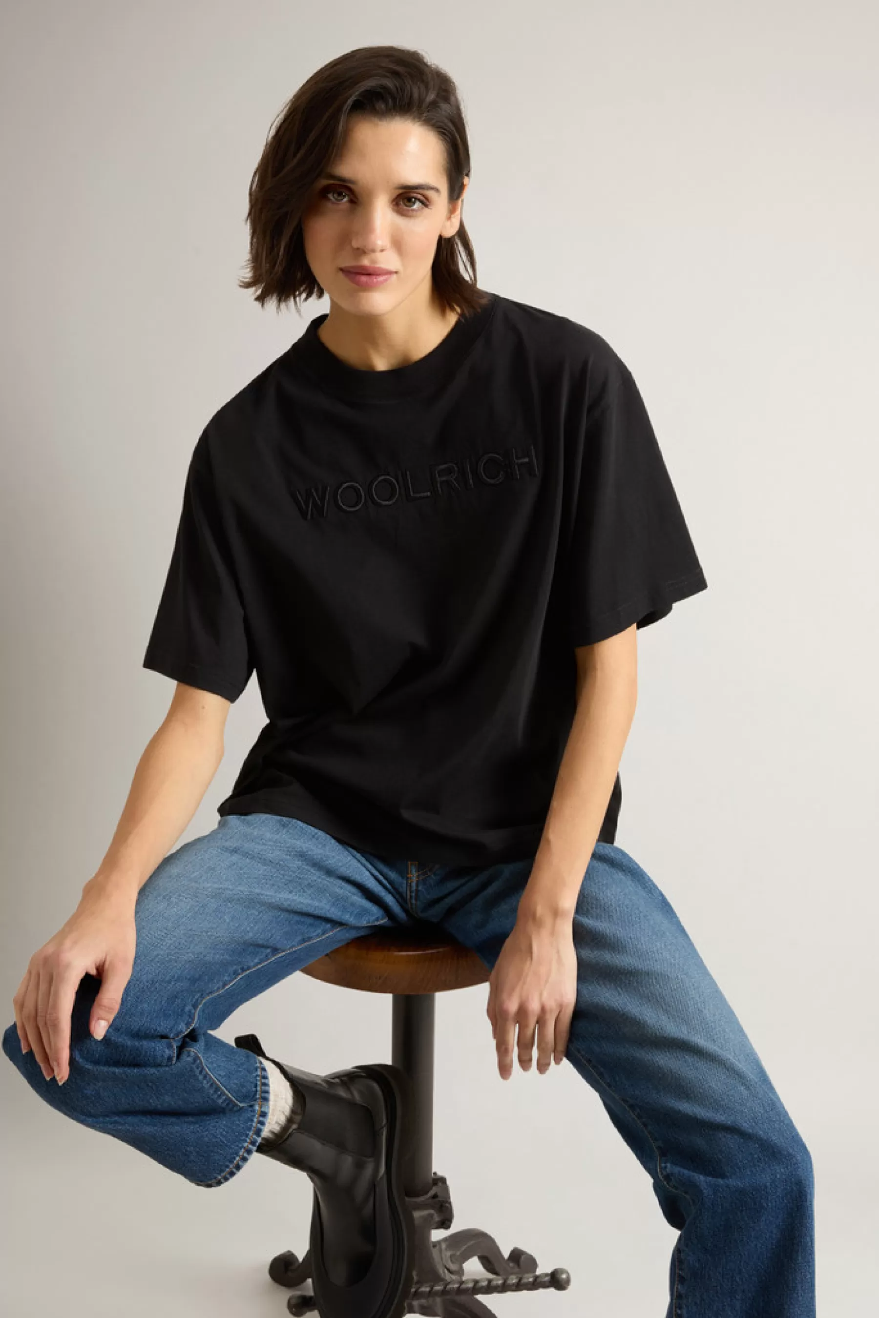 Fashion T-shirt van zuiver Pima-katoen met logo op de borst DAMES Sweatshirts En T-shirts