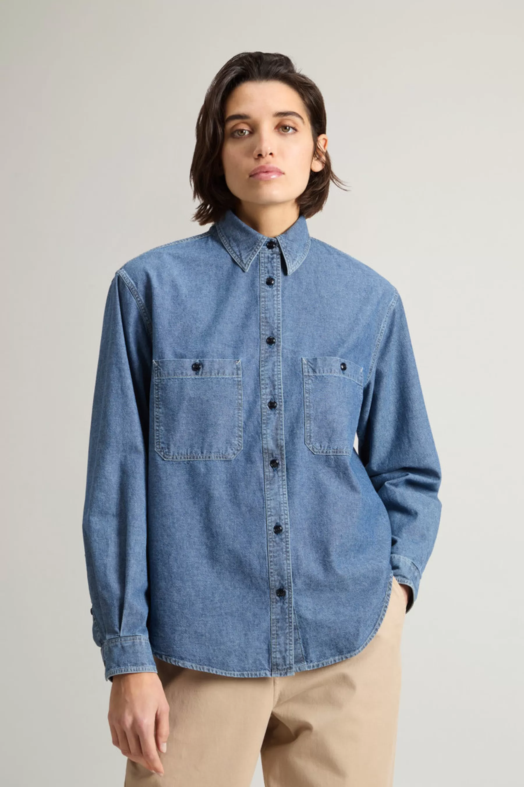 Cheap Zuiver katoenen chambray overhemd DAMES Blouses En Overhemdjassen